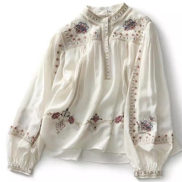 The Payton ReEdit Floral Shift Blouse With Blouson Sleeves And Floral Detailing - Picture 2 of 8